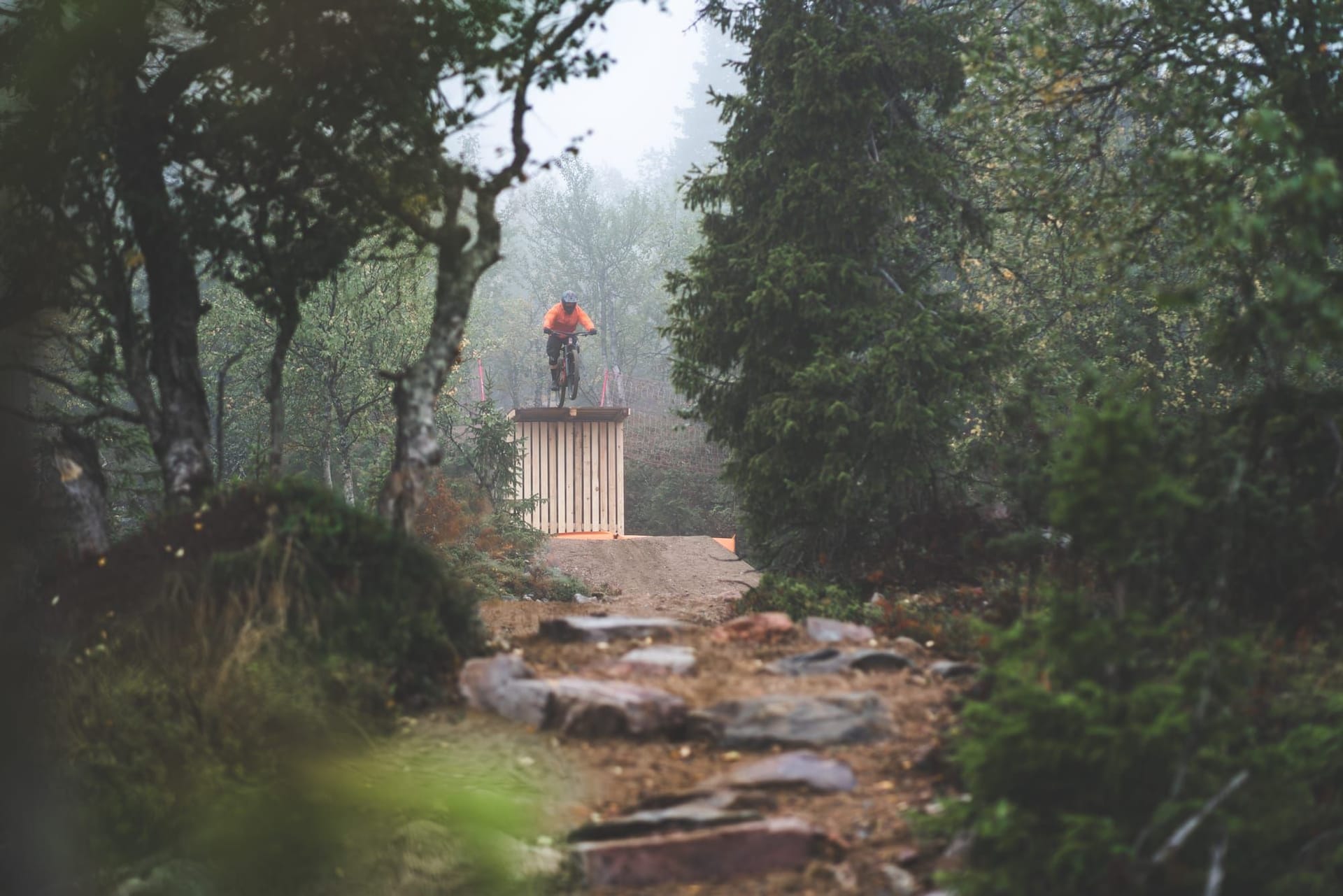 Rider on the demanding Mr. Hankey trail at Ylläs Bike Park
